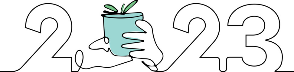 New 2023 Year is coming. Continuous one line drawing of new year sign on background happy new year merry christmas. Vector illustration 