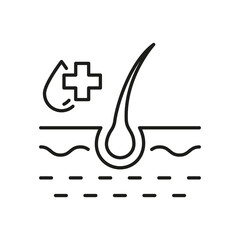Hair Follicle Treatment Line Icon. Moisturize Human Head Epidermis, Healthy Care Linear Pictogram. Nourish Medicine for Beautiful Hair Bulb Outline Icon. Editable Stroke. Isolated Vector Illustration
