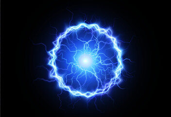 Powerful ball lightning blue png. A strong electric neon charge of energy in one ring. Element for your design, advertising, postcards, invitations, screensavers, websites, games.	
