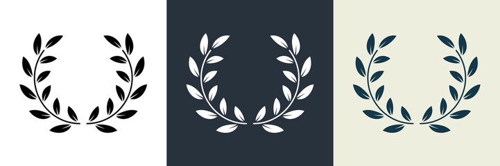 Chaplet Award Silhouette Icon. Leaf Twig Winner Success Emblem Pictogram. Round Laurel Wreath Reward Symbol. Champion Prize Set. Olive Leaves Branch Trophy Sign. Isolated Vector Illustration