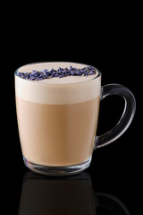Cup of cappuccino with lavender flavour