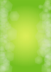 Abstract Green Background with Golden Circular Spot Lights.  Vibrant Sunlight  Summer and Spring Texture. Bokeh Blurry Template. Shiny Gradient Cover. Festive Christmass and New Year Snow on Green.