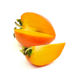 Persimmon fruit isolated on white background. Orange fresh ripe persimmon.Persimmon tree fruit, plant food, healthy diet