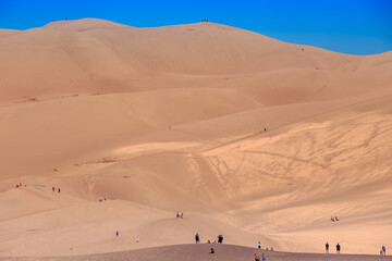 Fototapeta na wymiar Hikers Climbing the Dunes, Great Sand Dunes National Park, Colorado