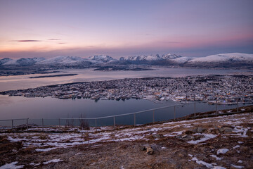sunrise in the mountains over Tromsø