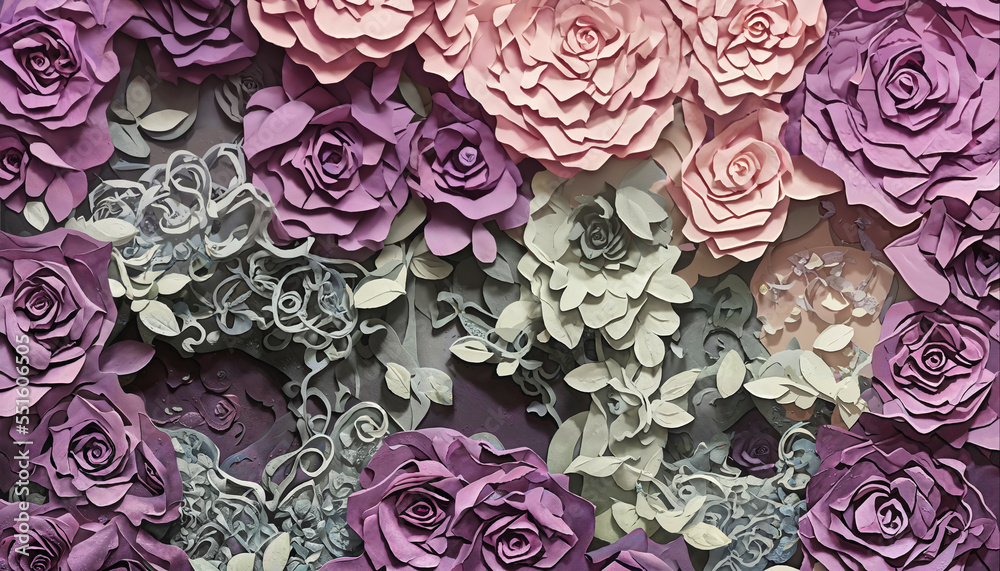 Wall mural Rose flower paper cutout generative ai