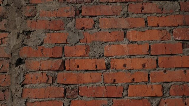 Close-up of an old brick wall in a ruined building. The windows at the abandoned factory were laid with red bricks. A red brick wall on a construction site.