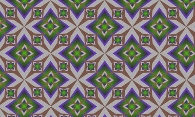 illustration, the background forms a batik image, the colors green gray brown and purple, batik is typical of Indonesia,
