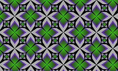 illustration, the background forms a batik image, the colors green, gray, black and purple, batik is typical of Indonesia
