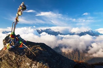 Papier Peint photo Makalu Panorama of Great Himalayan range with mount Everest