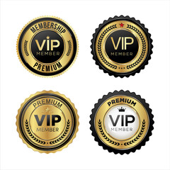 Vip premium membership golden badge on white background  