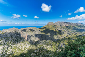 Fototapeta na wymiar Landscape, view Serra de Tramuntana, Spain Mallorca. Landscape with mountains