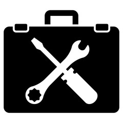 Icono aislado silueta de caja de herramienta con llave y destornillador cruzados