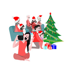Family from different generations are attending Christmas parties.people cartoon characteron isolate background.object for decoration new year concept.