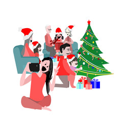 Vector Family from different generations are attending Christmas parties.people cartoon characteron isolate background.object for decoration new year concept.