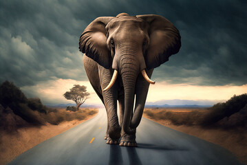 Fototapeta na wymiar a road-going elephant Generative AI