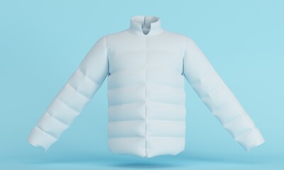 Mockup white men's jacket on a blue background. 3d rendering