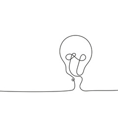 Vector electric light bulb icon in sketch style. Continuous line, editable contour.