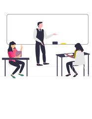 teacher explaining in classroom with students 