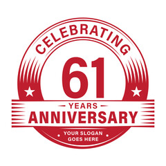 61 years anniversary celebration design template. 61st logo. Vector and illustrations.	