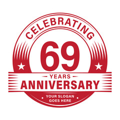 69 years anniversary celebration design template. 69th logo. Vector and illustrations.	