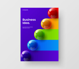 Fresh 3D spheres magazine cover concept. Vivid postcard vector design layout.