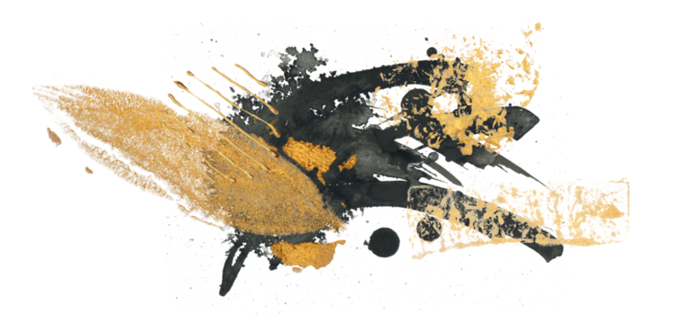Black and gold ink blot. Isolated on Png transparent Abstract horizontal background. - Powered by Adobe