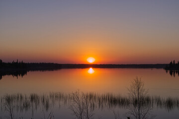 Fototapeta na wymiar A Colouful Sunset at Elk Island National Park