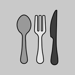 Spoon fork and knife vector grayscale icon