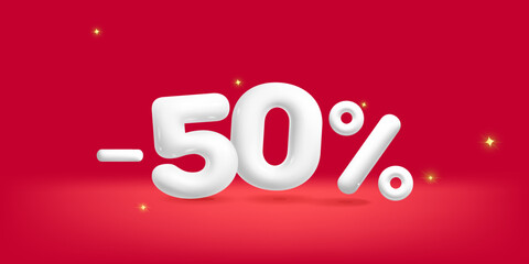 3d vector cartoon render white number  - 50 percent off discount sale tag symbol design element