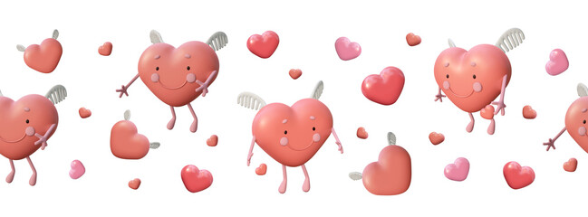 border seamless pattern with pink hearts on white background. holiday Valentine's Day.