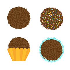 Brigadeiro. Brazilian typical chocolate dessert icon set. Chololatte ball icons