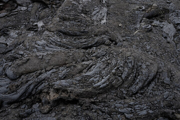 Black basalt lava rock surface texture from a flow at Fagradalsfjall volcano, Iceland. Top view