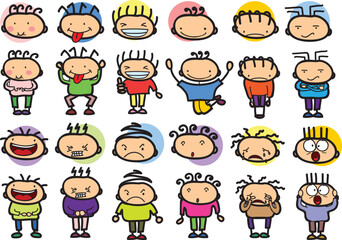 Doodle sketchy happy kids jumping with joy, black and white outline