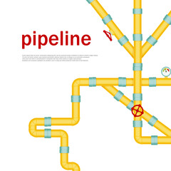 Faucet on the pipeline. Pipeline systems designer. Vector illustration of pipes and pipes sign. Wind illustration isolated on white background.