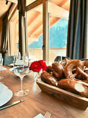 Mountain chalet breakfast with Pretzels