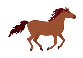 Running Horse On Flat Style Isolated On White Background Vector