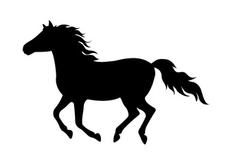 Fototapeta na wymiar Silhouette of a running horse. Black horse silhouette on white background