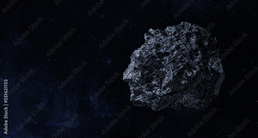 Poster asteroid or a meteorite flies in space. this image elements furnished by nasa.