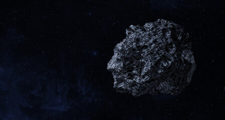 Asteroid or a meteorite flies in space. This image elements furnished by NASA. 