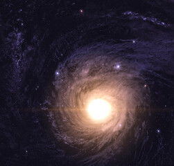 A view from space to a spiral galaxy and stars. Universe filled with stars, nebula and galaxy....