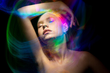 lightpainting portrait, new art direction, long exposure photo without photoshop, light drawing at long exposure	