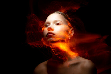 lightpainting portrait, new art direction, long exposure photo without photoshop, light drawing at long exposure	