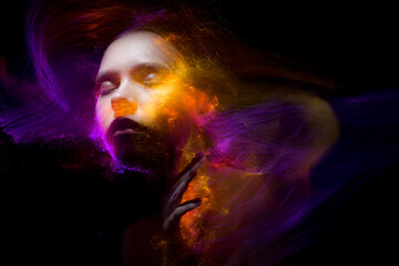 lightpainting portrait, new art direction, long exposure photo without photoshop, light drawing at long exposure	