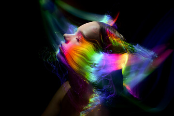 Fototapeta premium lightpainting portrait, new art direction, long exposure photo without photoshop, light drawing at long exposure 