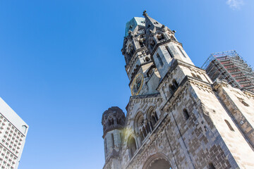Facade of the Kaiser Wilhelm Memorial Church in Berlin, Germany, Europe