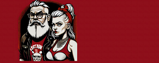 Christmas Santa Claus and Mrs. Claus in a Punk Rock style. Generative AI