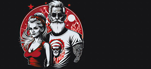 Christmas Santa Claus and Mrs. Claus in a Punk Rock style. Generative AI