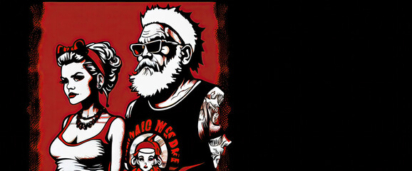 Christmas Santa Claus and Mrs. Claus in a Punk Rock style. Generative AI