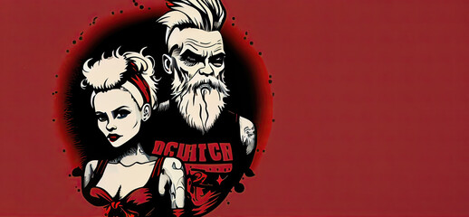 Christmas Santa Claus and Mrs. Claus in a Punk Rock style. Generative AI